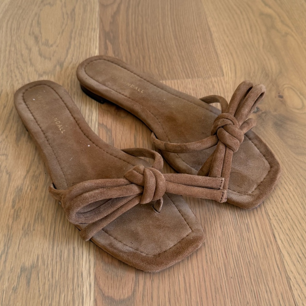 Loeffler Randall Hadley Bow Sandal. Brown suede. Size 9